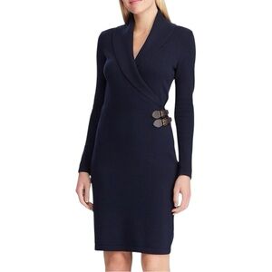 Chaps Shawl Collar Side Belted Navy Sweater Dress